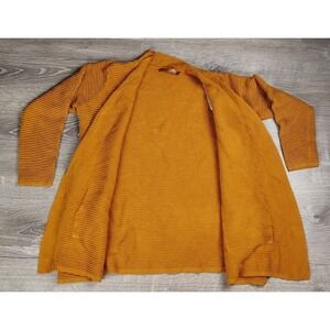 Belldini Women's Open Front Cardigan Large Pockets Yellow/Gold Horizontal Ribbed